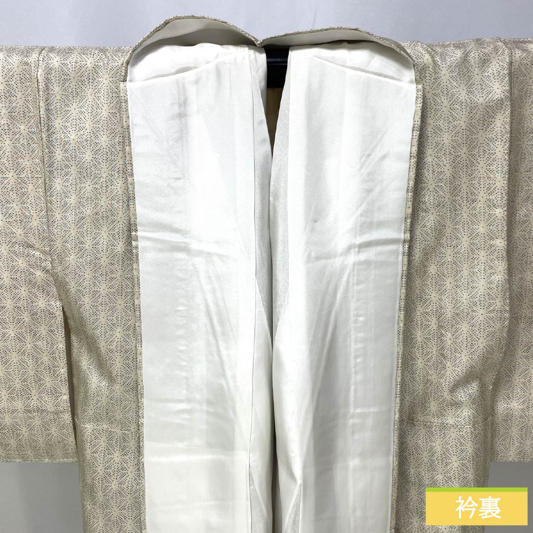Tsumugi, pure silk, S rank, length 155cm, sleeve-to-sleeve 64cm, pale eggshell, white Oshima, asa-no-ha pattern, with basting stitches, lined, cream-colored, 1116004842315