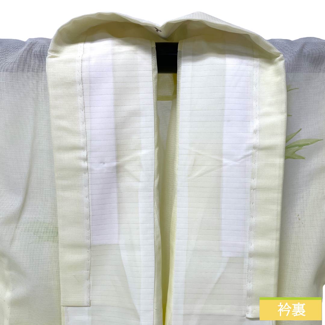 夏物 ポリエステル 訪問着 Aランク 身丈160.5cm 裄丈63cm 白百合色（しらゆりいろ） 竹 付下げ 洗える着物 絽 黄系 1132003453423
