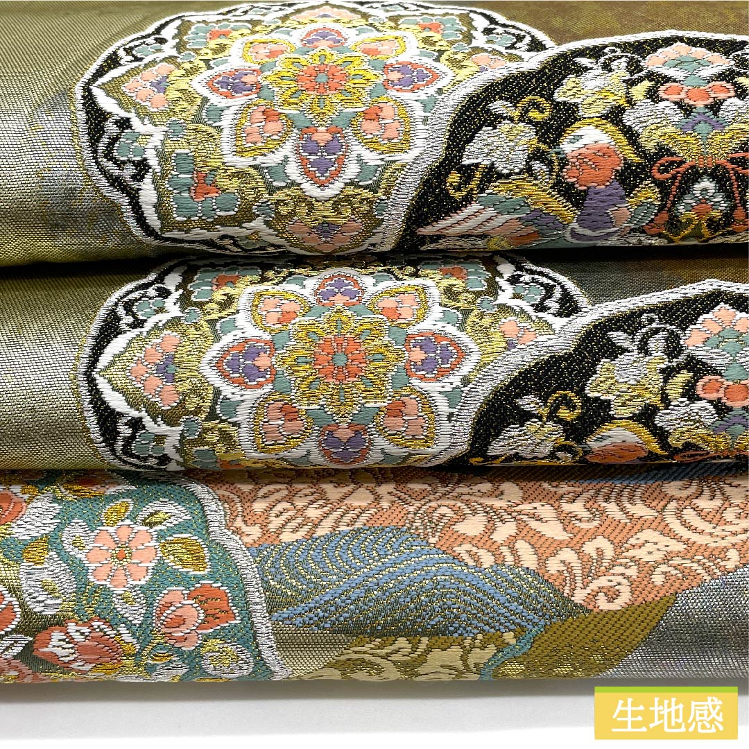 袋帯 玉虫色（たまむしいろ） 万華鏡 粋華紋 熨斗 帯丈436cm 正絹 Aランク 六通 フォーマル 金系 1123010233321