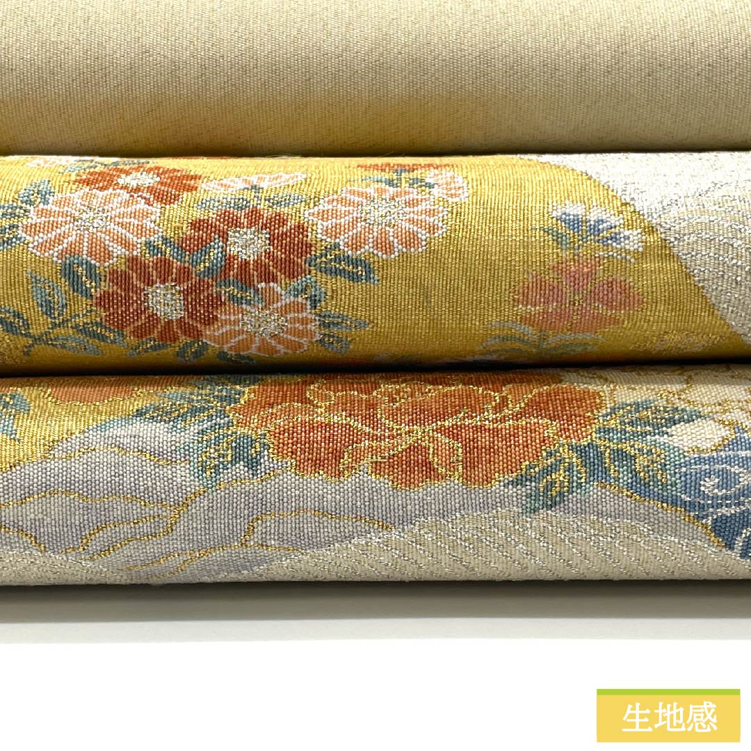 袋帯 正絹 Aランク 生成り色（きなりいろ） 綴れ織 留袖用 遠山 古典柄 帯丈448cm ポイント柄 フォーマル クリーム系 1123015313315
