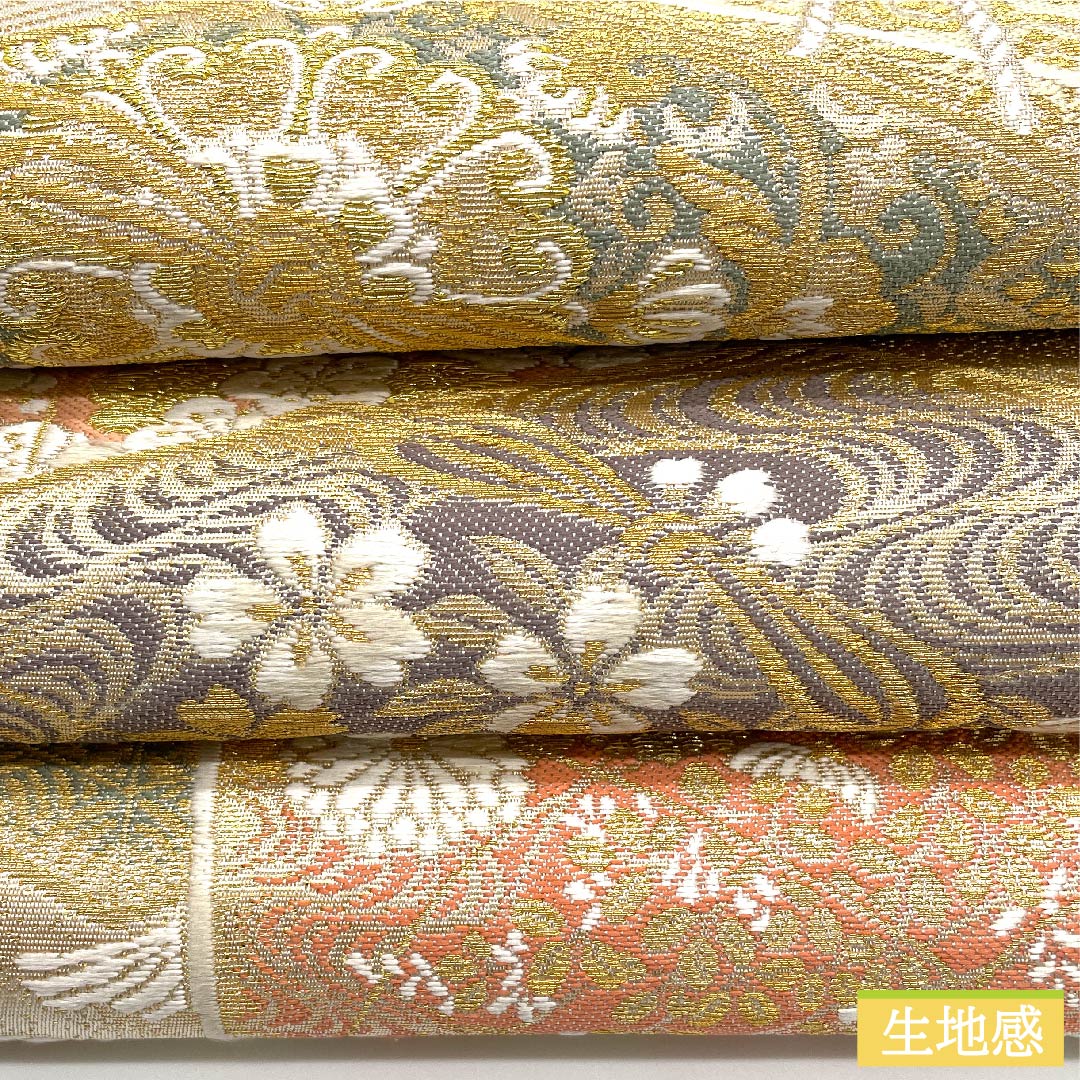 袋帯 素色（しろいろ） 吉祥文様 熨斗結び紐 宝箱 加納幸 帯丈438cm 正絹 Sランク 六通 フォーマル 金系 1123010962321