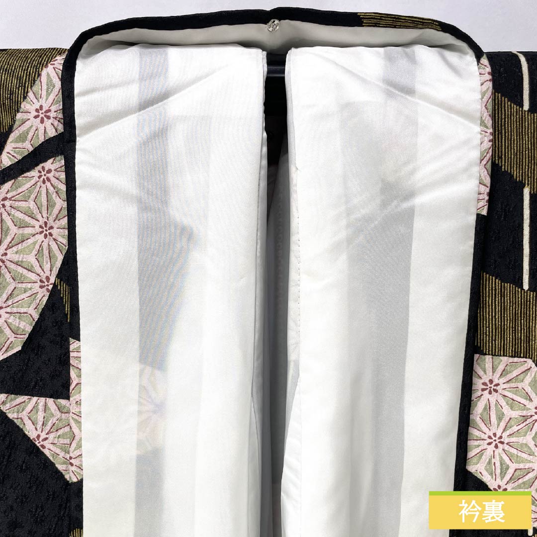 Small pattern, polyester, length 166cm, sleeve length 65cm, lined, split pattern, washable kimono, S rank, black, 1115005812510