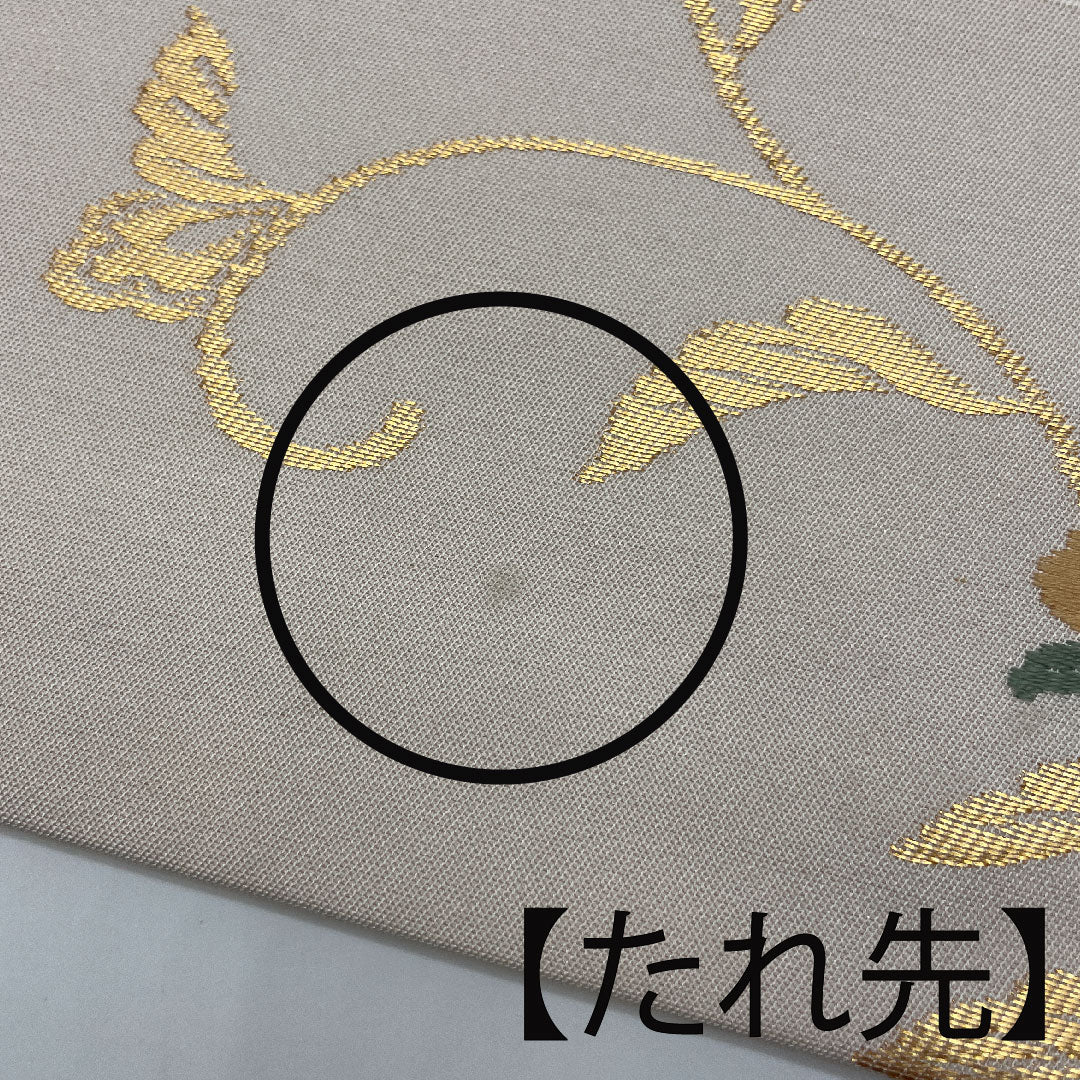 Nagoya obi with Chinese flower pattern, obi length 361cm, pure silk, A rank, six-pass, semi-formal, cream color, 1124001523315, Nagoya style