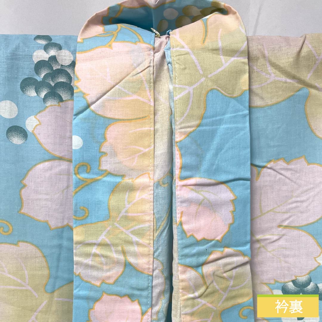 Cotton Yukata, Length 166cm, Sleeve Length 64cm, A Rank, Single Layer, Light Blue, Grape and Ivy Pattern, Product Number: 1118006503524