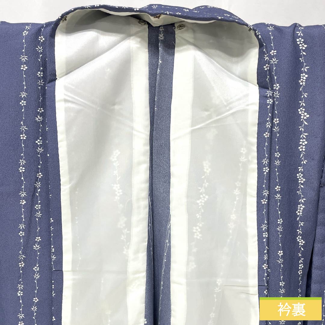 小紋 ポリエステル Aランク 身丈162.5cm 裄丈66cm 単衣 二藍色（ふたあいいろ） 型染 小花 洗える着物 紫系 1115008053420