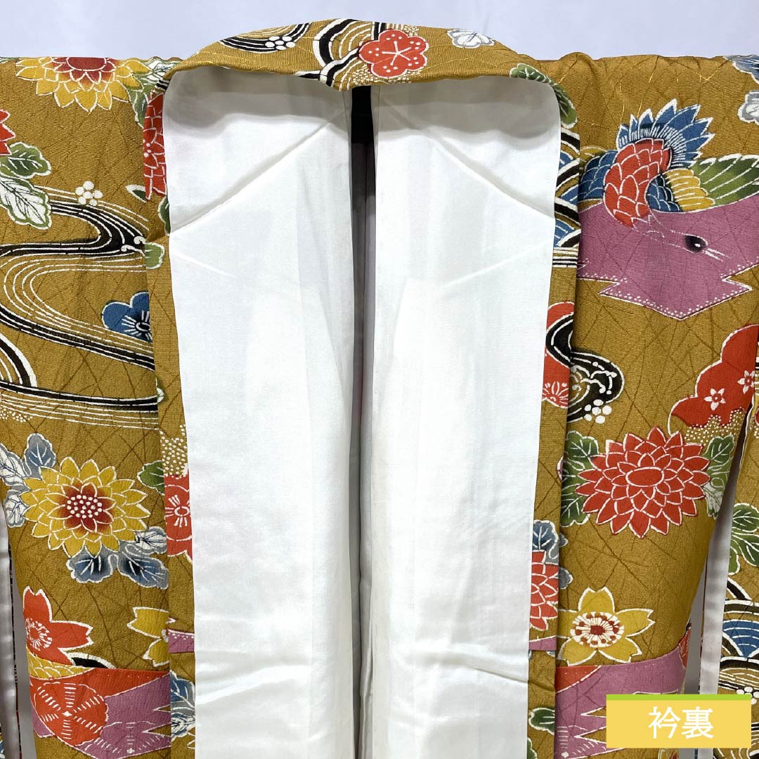 小紋 正絹 Sランク 身丈156cm 裄丈63.5cm 袷 狐色（きつねいろ） 京紅型 吉祥文様 橙系 1115006402326