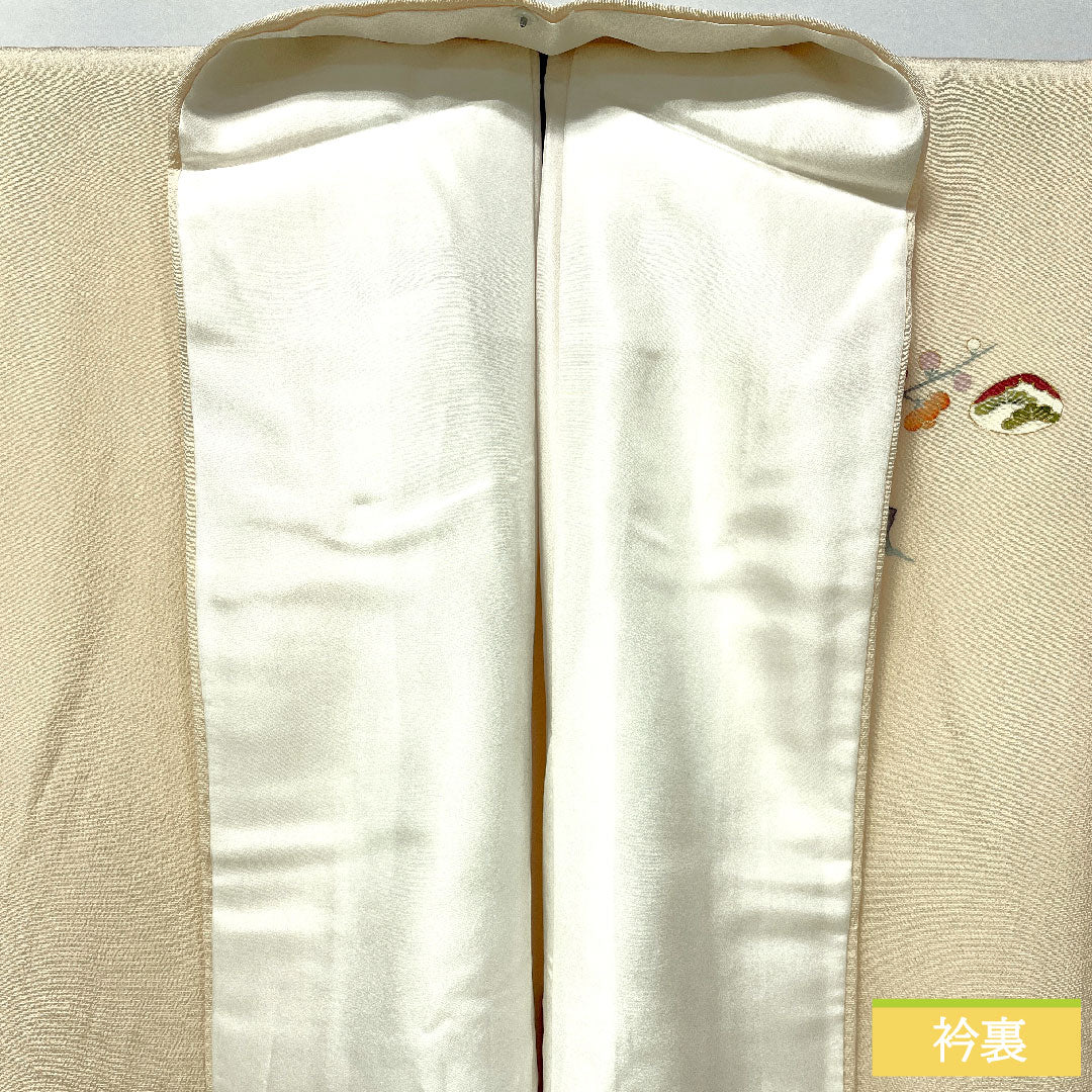 訪問着 正絹 袷 身丈158cm 裄丈64.5cm 砥粉色（とのこいろ） 京友禅 貝桶 吉祥文様 しあわせガード Aランク クリーム系 1112005803315