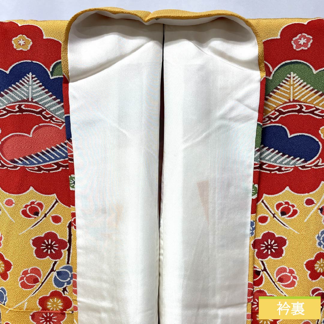 Visiting Kimono, Pure Silk, S Rank, Lined, Length 167cm, Sleeve Length 65.5cm, Orange Color, Kyoto Bingata Design, Auspicious Motif, Orange, Item Number 1112006432526