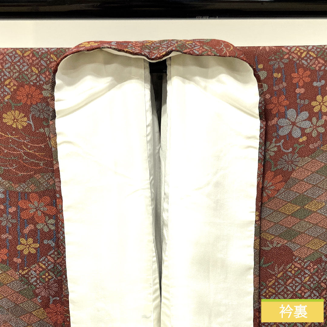 小紋 正絹 身丈157.5cm 裄丈63.5cm 袷  褐色 吉祥文様  Aランク 茶系 1115003583314