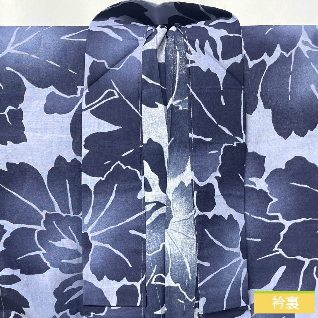 Cotton Yukata, Length 166cm, Sleeve Length 67cm, S Rank, Single Layer, Blue, Aofujiiro (Blue Wisteria) with Leaf Pattern, 1118006612517