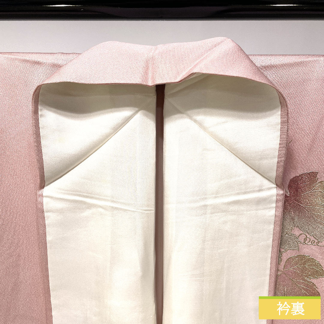訪問着 正絹 袷 身丈152.5cm 裄丈63.5cm 曙色（あけぼのいろ） 金彩友禅 和田光正 草花模様 Sランク ピンク系 1112004782213