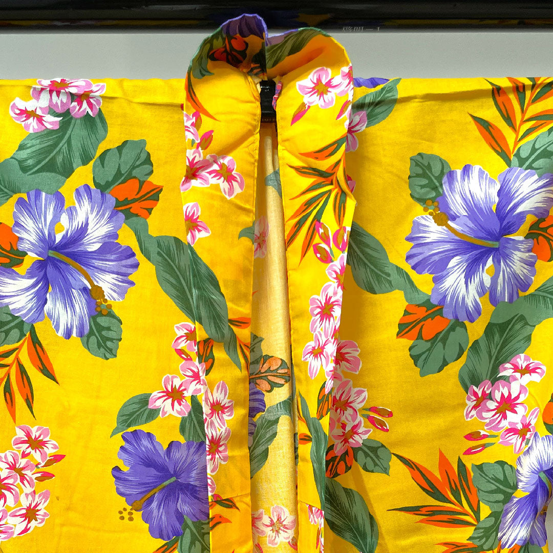 Yukata, yellow, hibiscus, cotton, S rank, single layer, length 165cm, sleeve length 67.5cm, yellow, 1118003262523