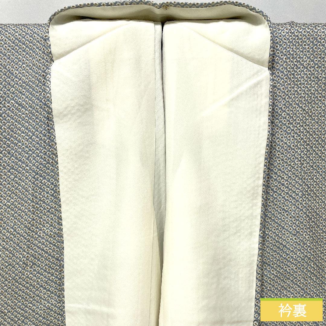 小紋 正絹 身丈155.5cm 裄丈64.5cm 袷 青白磁色（せいはくじいろ） 総絞り 疋田絞り Aランク 水色系 1115004673324
