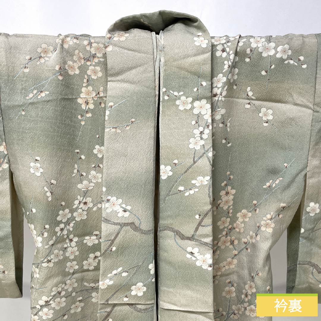 小紋 ポリエステル Sランク 身丈161cm 裄丈66cm 単衣 遠州鼠色（えんしゅうねずいろ） 型染 ぼかし染 桜 洗える着物 ベージュ系 1115007802425