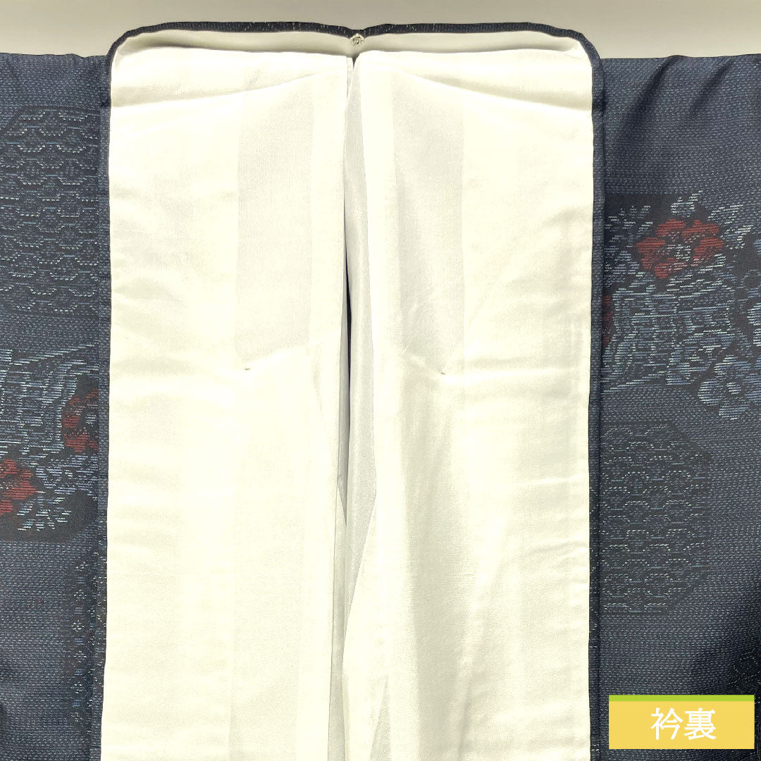 Oshima Tsumugi silk Length 157cm Sleeve length 64.5cm Ensemble S rank Awase Navy 1116003242318