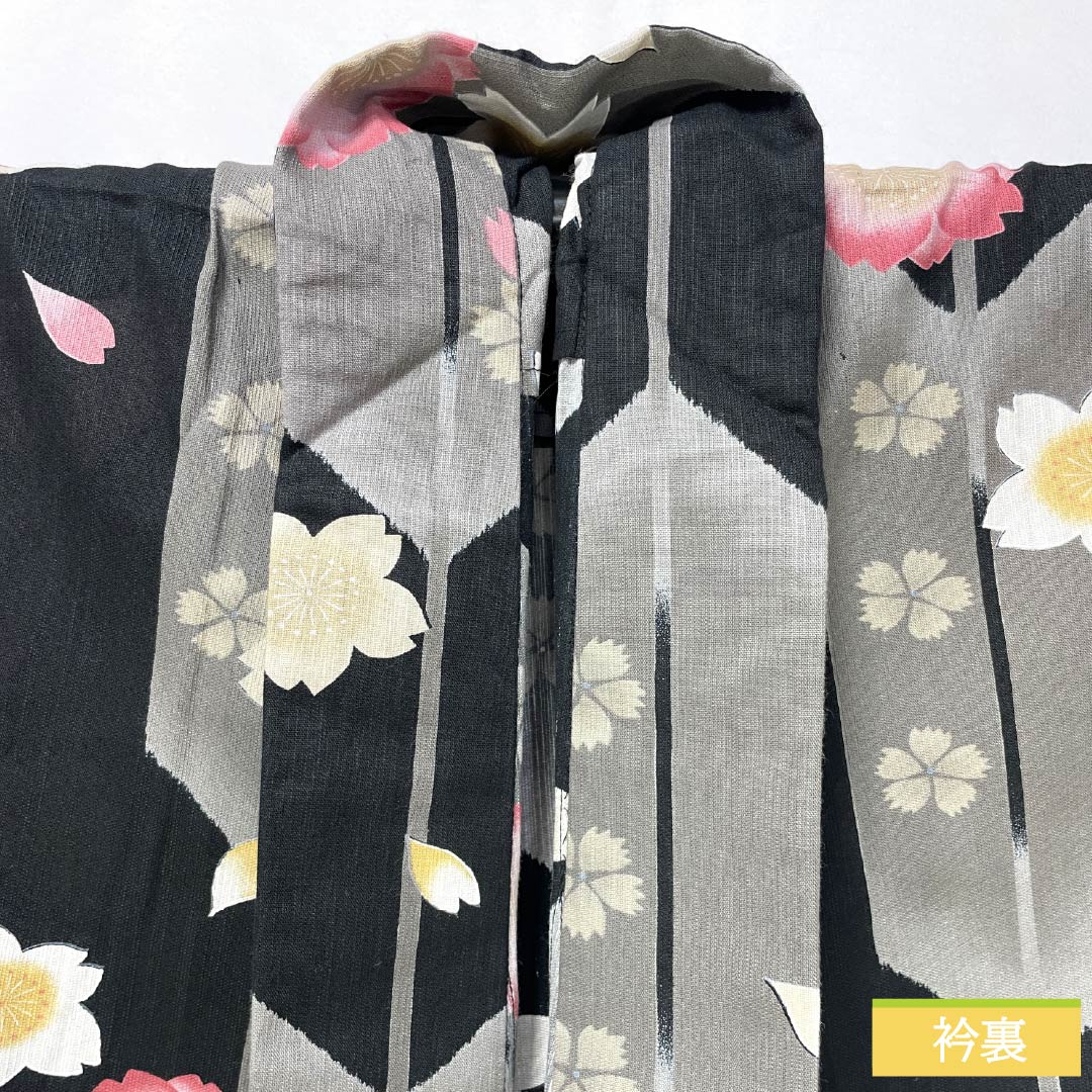 浴衣 木綿 身丈163cm 裄丈68.5cm Sランク 単衣 グレー系 素鼠色（すねずいろ） 桜 1118005502422