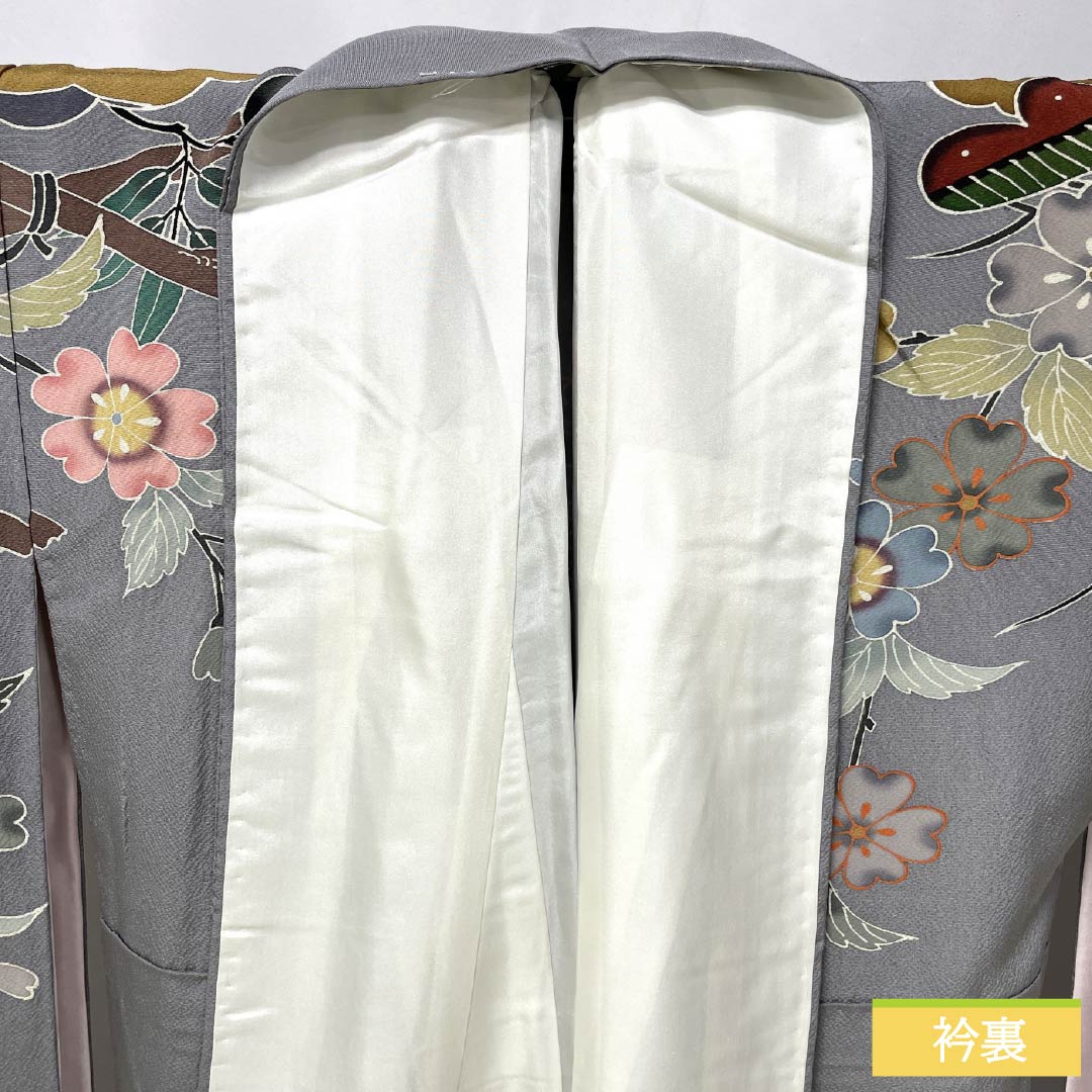 振袖 正絹 Aランク 身丈166cm 裄丈68cm 袷 錫色（すずいろ） 京紅型 宮崎染工 作家物 吉祥文様 鴛鴦 グレー系 1113002503522