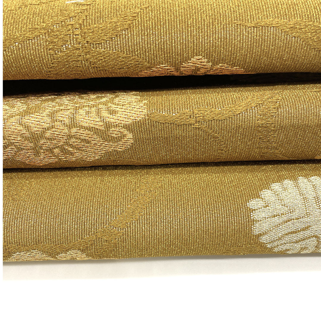 Nagoya obi, genuine silk, NEW rank, pine needle crests, Matsuba tailoring, obi length 368cm, Rokutsu, semi-formal, yellow-ochre, 1124001281323