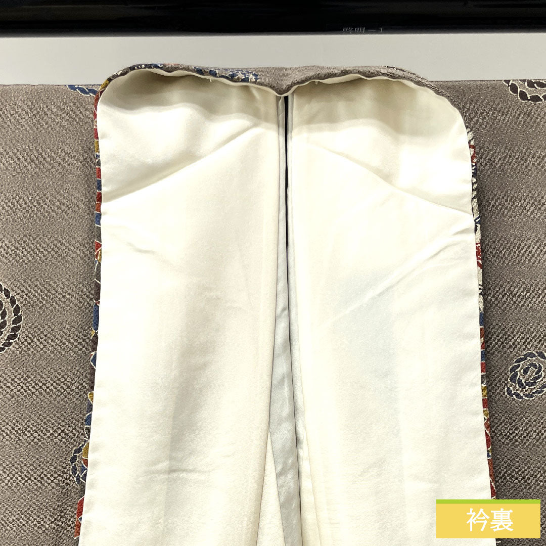 小紋 正絹 身丈154.5cm 裄丈64cm 袷  壁鼠色 京紅型 抽象模様   Aランク グレー系 1115003513222