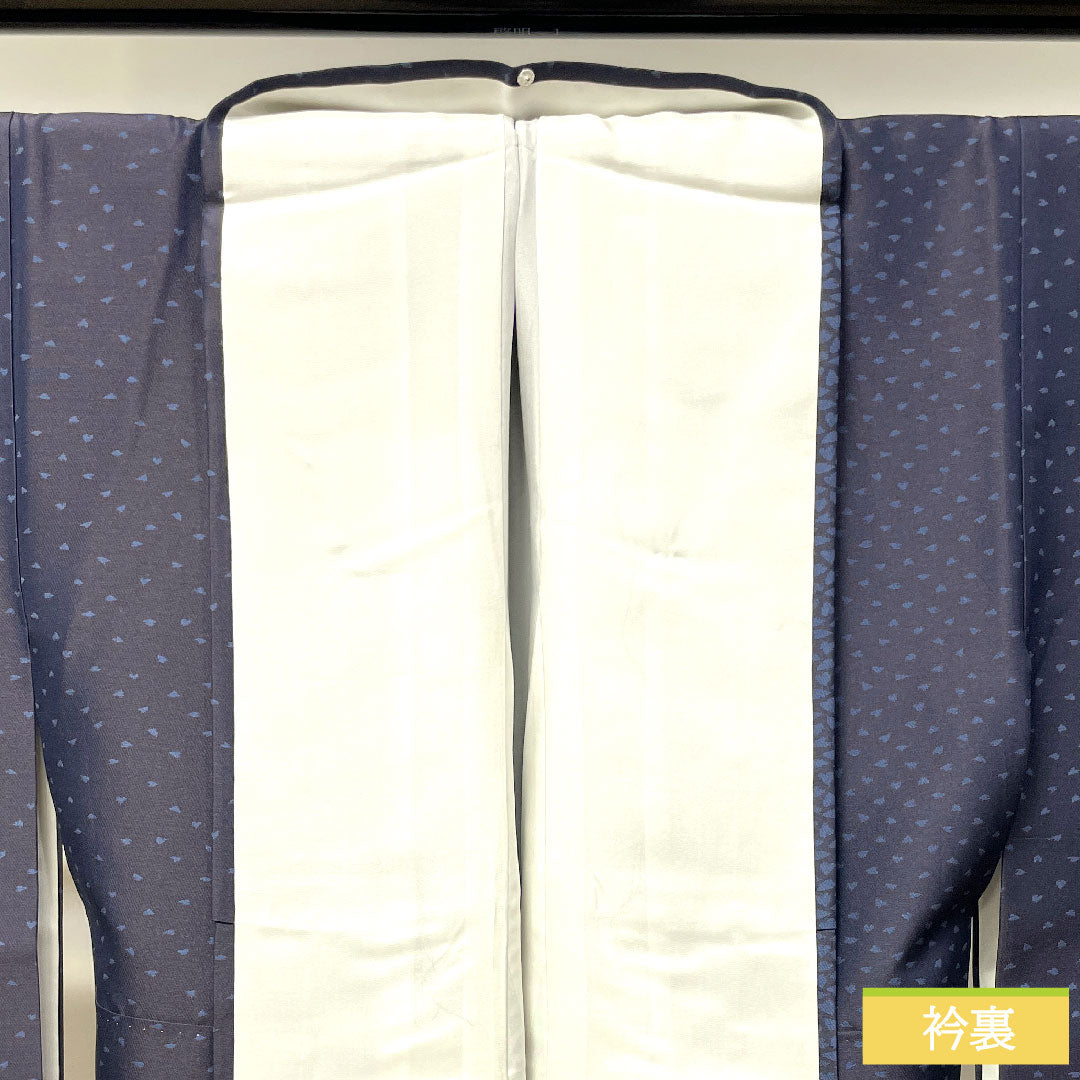 Silk kimono, length 157.5cm, sleeve length 61.5cm, Hishiya Rokuemon, Kazetsu kimono, flower petal pattern, S rank, lined, navy blue, 1116003072318