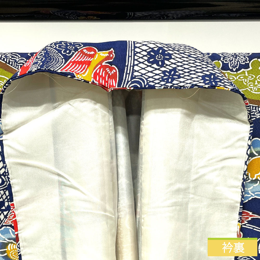 小紋 正絹 身丈160cm 裄丈64cm 袷 濃紺色（のうこんいろ） 京紅型 吉祥文様 Aランク 紺系 1115004433418