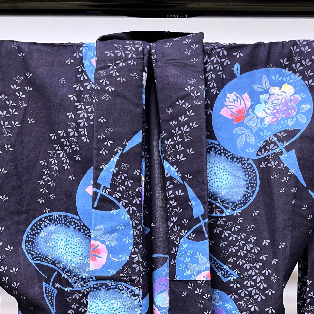 浴衣 濃紺色 風鈴 木綿 Sランク 単衣 身丈154cm 裄丈63.5cm 紺系 1118004382218