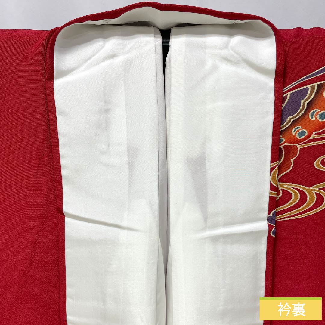 振袖 正絹 Aランク 身丈158.5cm 裄丈67cm 袷 紅赤色（べにあかいろ） 京紅型 吉祥文様 蝶 菖蒲 橘 赤系 1113002283312