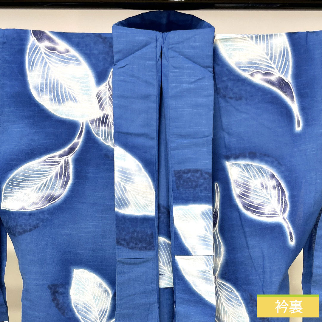 Yukata Cotton Length 167cm Sleeve length 66cm S rank Single layer Blue Indigo Leaf pattern 1118005202517
