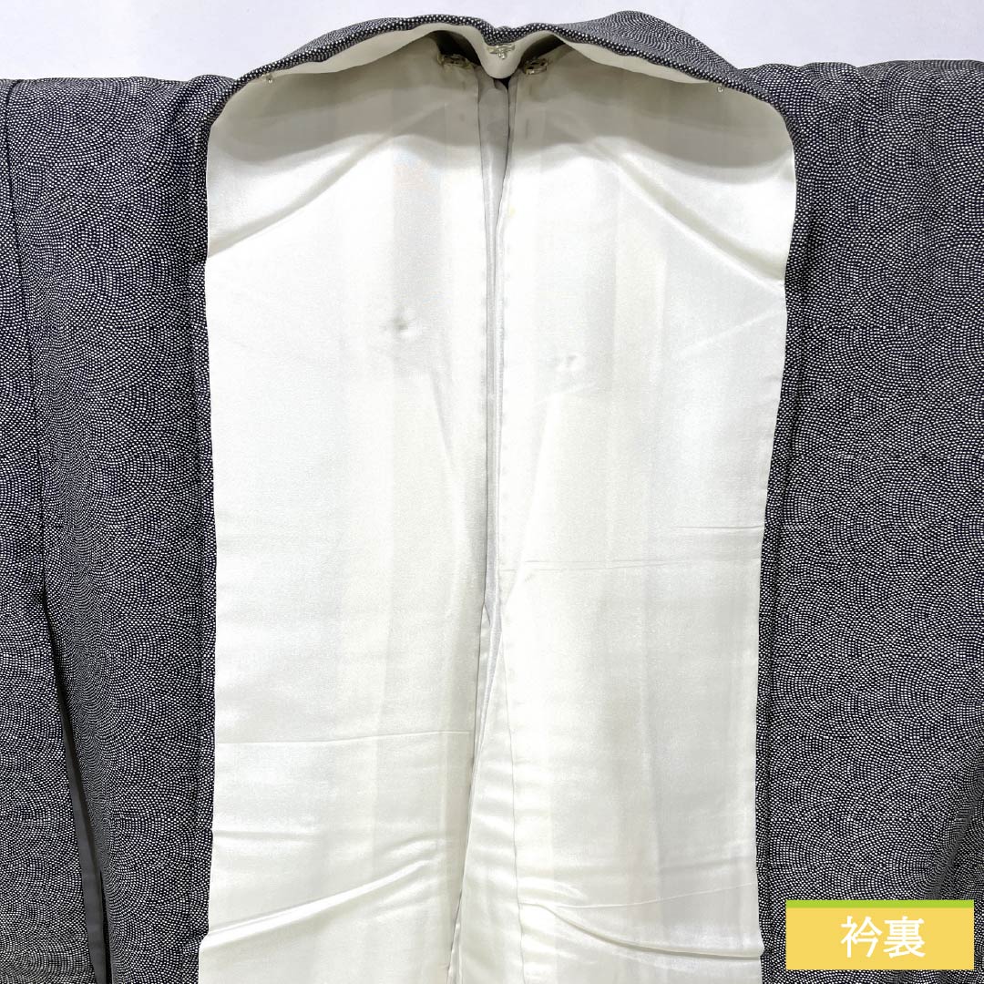 小紋 正絹 Sランク 身丈159cm 裄丈63cm 袷 型染 鮫小紋 江戸小紋 黒系 1115007772310