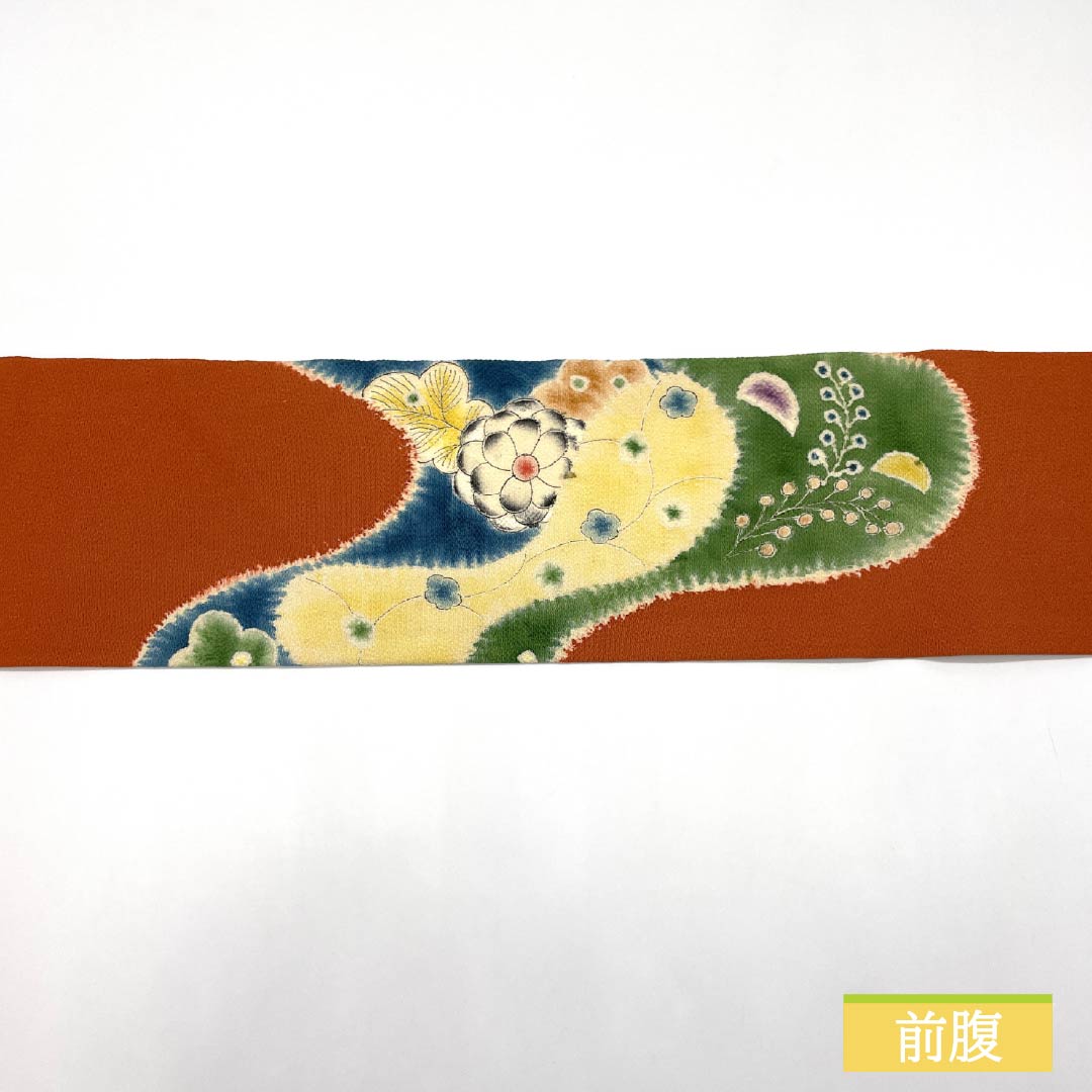 Nagoya obi, ochre, crepe fabric, Tsujigahana, obi length 362cm, pure silk, A rank, point pattern, semi-formal, orange, 1124008043326, Nagoya style