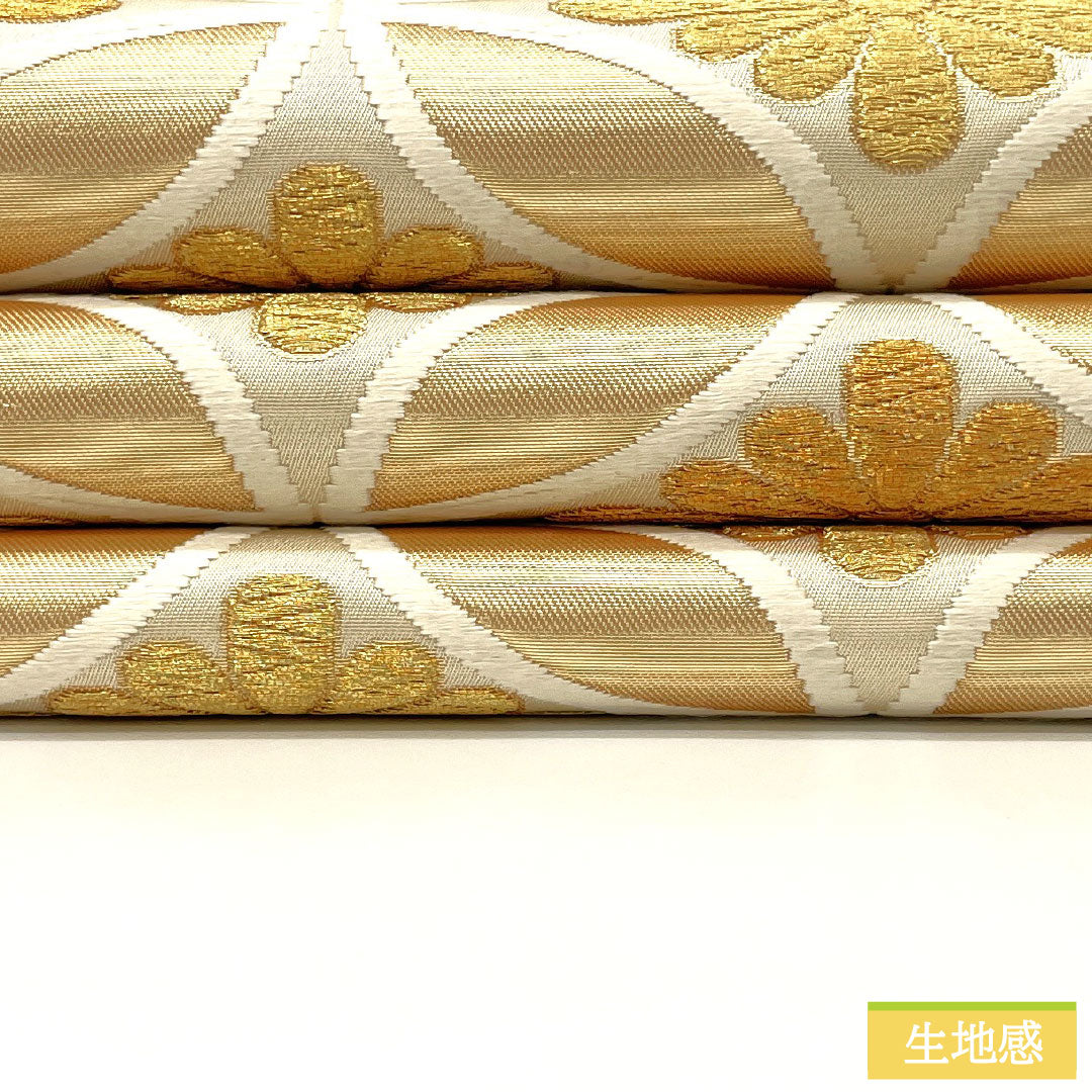 袋帯 正絹 Aランク 七宝 西陣織 菊菱   帯丈442cm 六通 フォーマル クリーム系 1123017363315