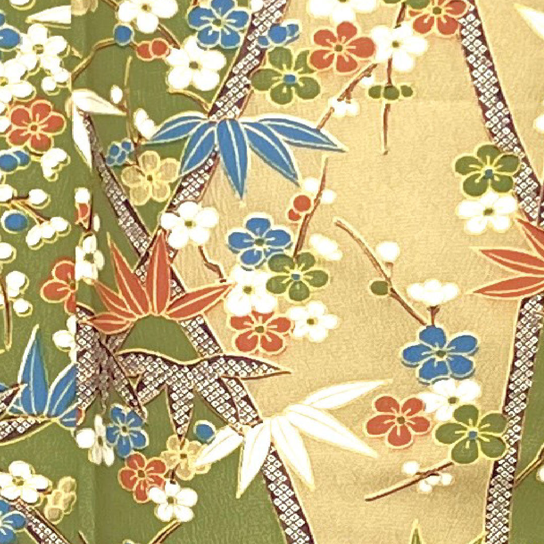 Small pattern, Length 164cm, Sleeve length 66.5cm, Lined, Willow brown, Washable kimono, Bamboo, Plum, Polyester, S rank, Green, 1115002552419