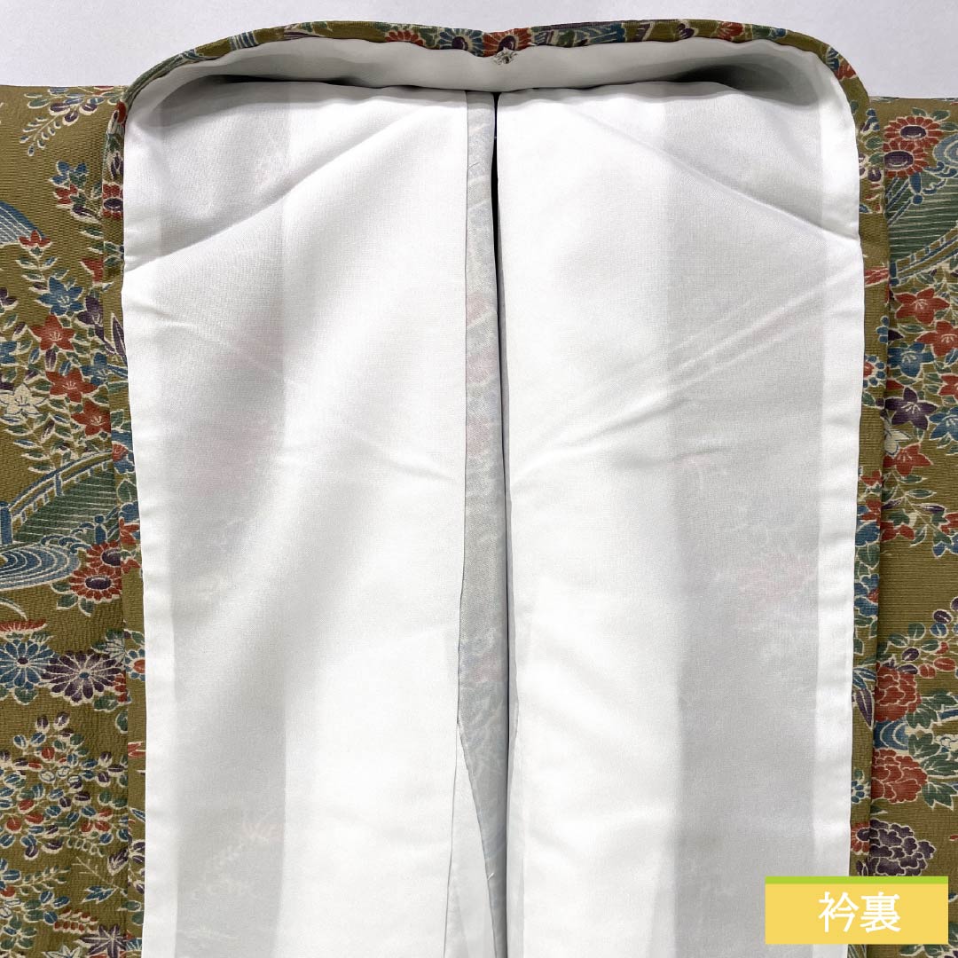 小紋 ポリエステル 身丈161cm 裄丈67cm 袷 桑染色（くわぞめいろ） 古典柄 洗える着物 Sランク 茶系 1115005822414