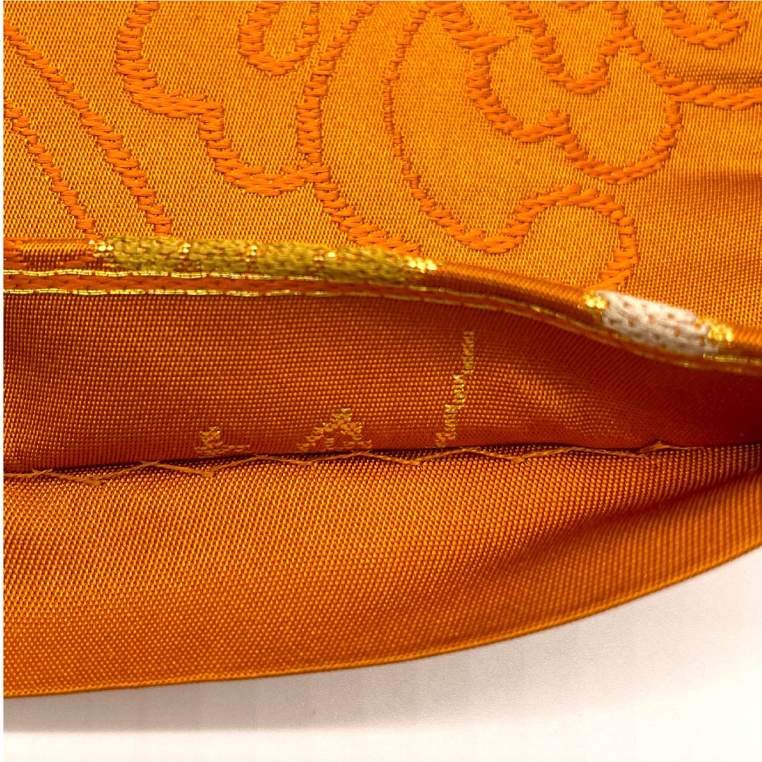 Carrot-colored Fukuro Obi (Bag Belt) with Phoenix Pattern, Shiraayaen Oba, Length 432cm, Pure Silk, S Rank, Six-pass, Formal, Orange, 1123008912326