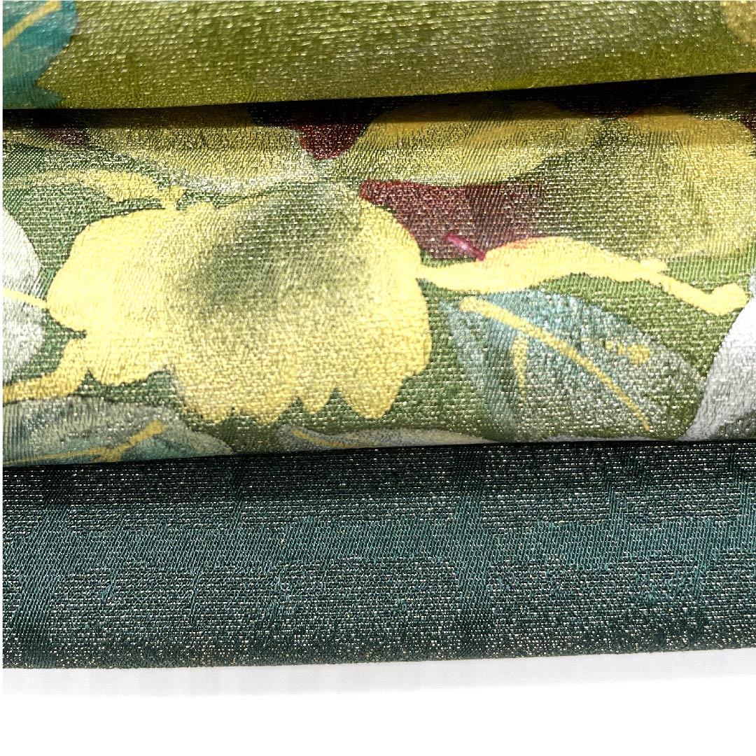 Fukuro Obi (Pine Needle Color) Flower Pattern Dyed Obi Length 440cm Pure Silk B Rank Point Pattern Semi-Formal Green 1123005534319