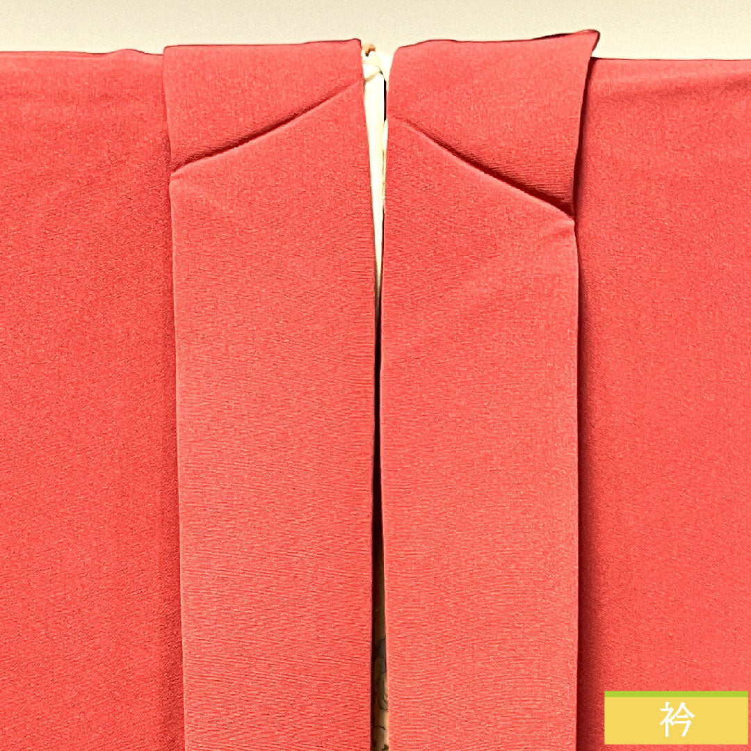 Haori (Japanese traditional coat) made of pure silk, length 74cm, sleeve length 61cm, crimson silk (momiiro), embroidery, A rank, lined, red, 1117000983912