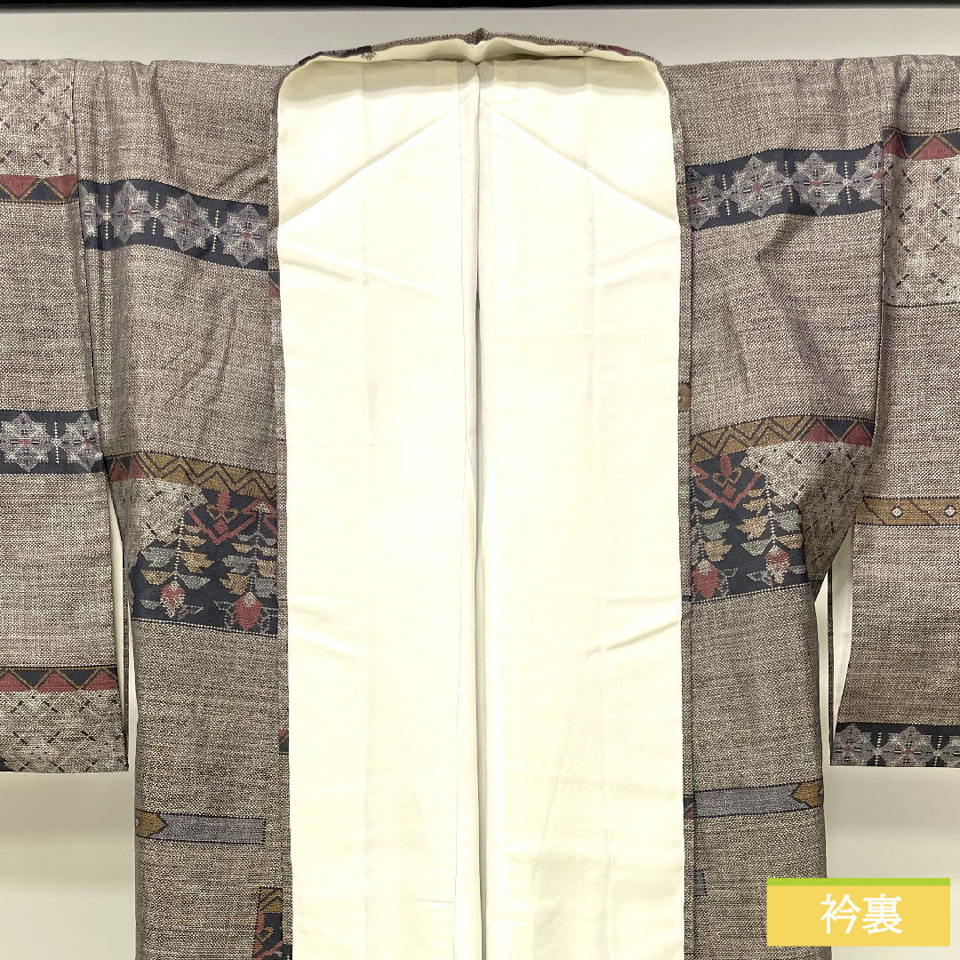 紬 正絹 身丈167.5cm 裄丈66cm 大島紬 9マルキ 抽象模様 Aランク 袷 茶系 1116003373514