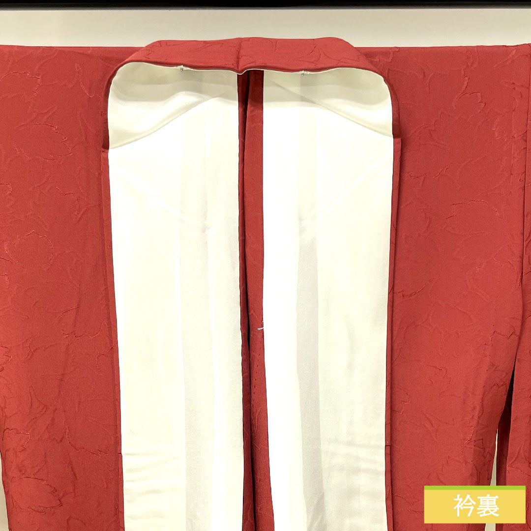 Plain color, pure silk, length 158cm, sleeve length 65.5cm, crimson, leaf pattern, ivy, single layer, A rank, red, 1114001503312