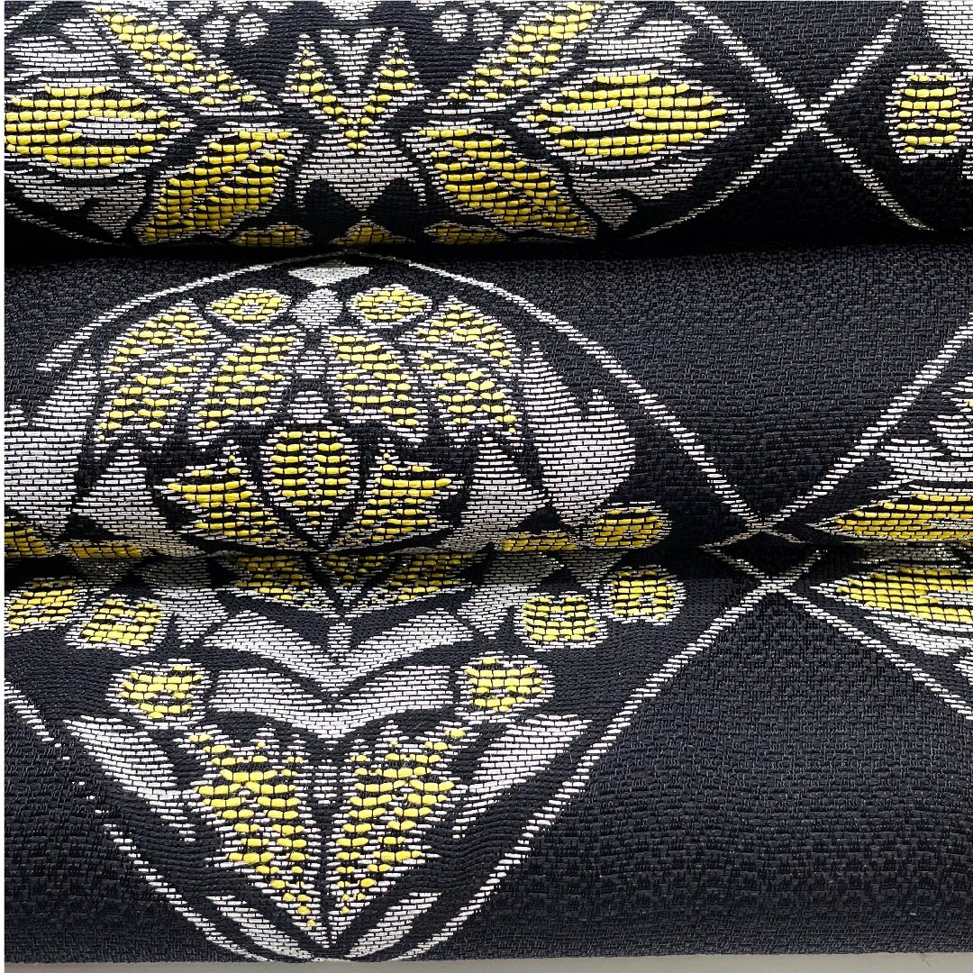 Fukuro Obi Black Diamond Abstract Flower Pattern Obi Length 447cm Pure Silk S Rank Six-way Casual Black 1123009502310