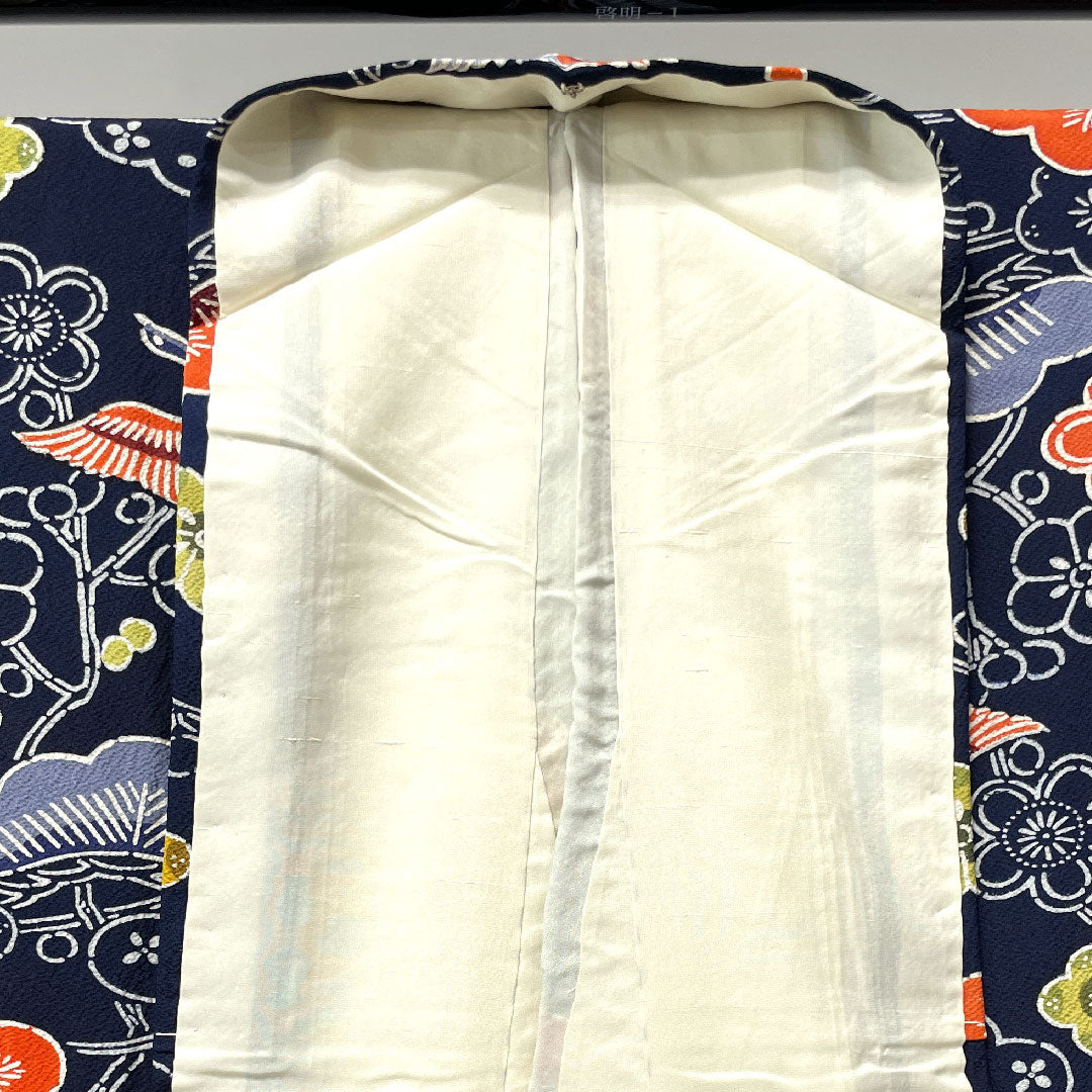 Komon Length 158cm Sleeve length 63.5cm Awase Dark blue Kyo-Bengata Pine Plum Pure silk A rank Navy 1115003433318