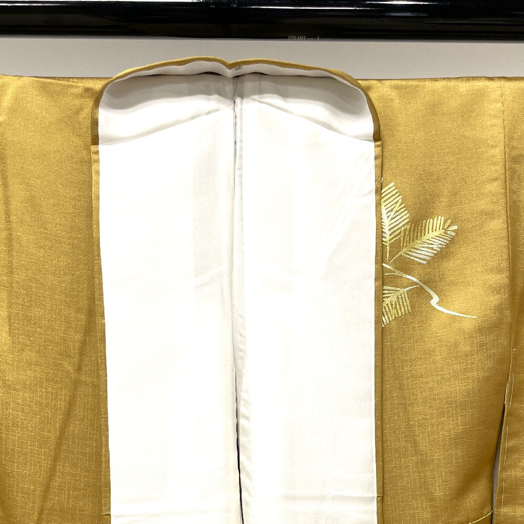 訪問着 袷 身丈158.5cm 裄丈65cm 沈香茶色 金彩加工 松葉 正絹 Sランク 黄系 1112002562323