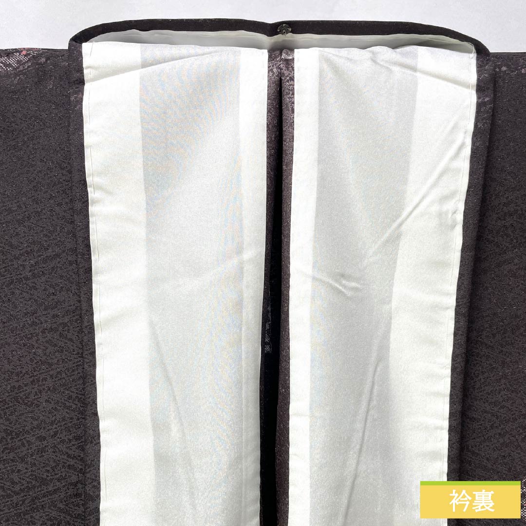 Komon (small pattern) kimono, polyester, length 164.5cm, sleeve length 65.5cm, single-layer, purple-black (shiushoku) pattern with snow rings and flower petals, washable, S rank, purple, product number 1115006062420