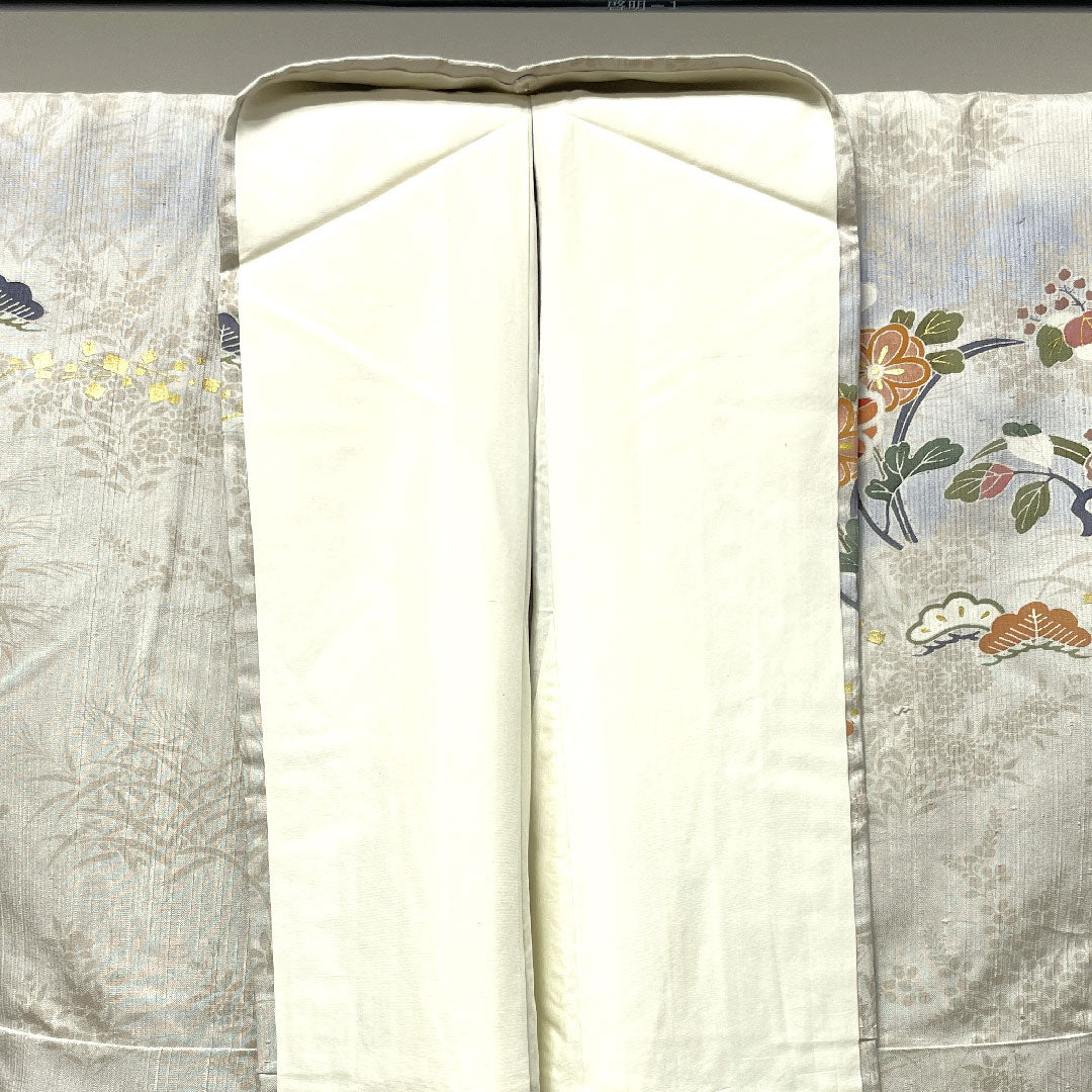 訪問着 正絹 袷 身丈155cm 裄丈61cm 雲井鼠色 京友禅 竹 松 鶴 Aランク グレー系 1112002923322