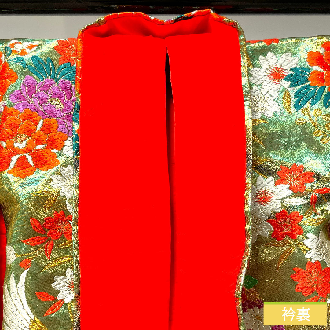色打掛 正絹 身丈194cm 裄丈66cm  唐織 松 鶴 Sランク 袷 緑系 1110000702919
