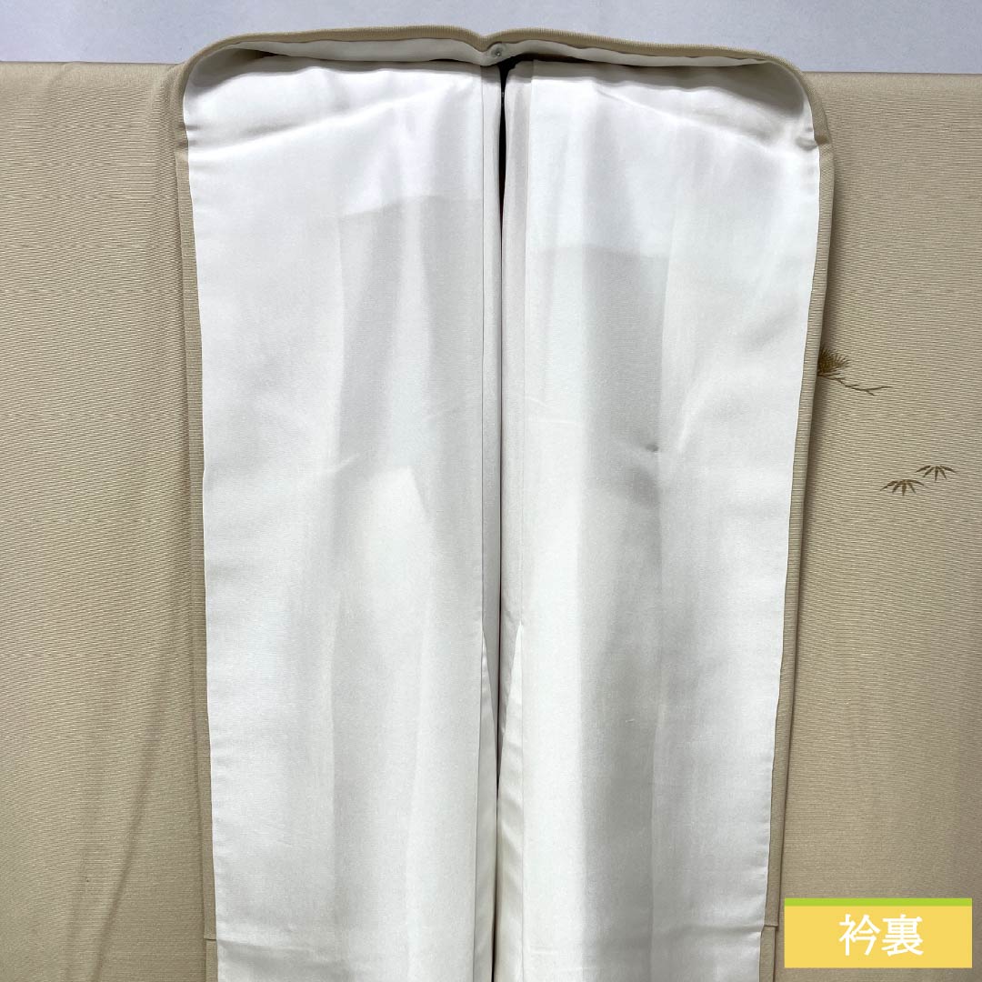 訪問着 正絹 Aランク 袷 身丈165cm 裄丈64.5cm 東京白茶色（とうきょうしらちゃいろ） 霞 松 竹 パールトーン加工 ベージュ系 1112006883525