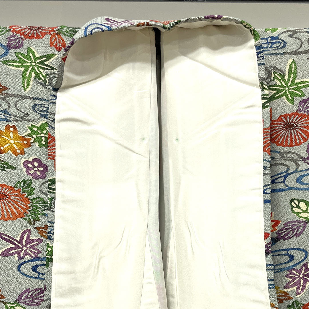 小紋 身丈159cm 裄丈63.5cm 袷  しつけ糸付き 絹鼠色 京紅型 流水 花模様  正絹 Sランク グレー系 1115003462322