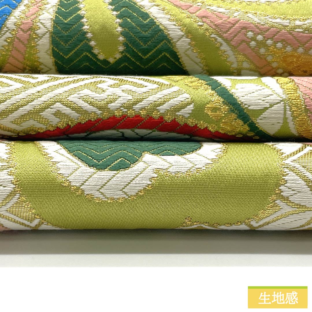 Fukuro Obi, Pure Silk, Wakanae-iro (Wakanae-iro), For Furisode, Cherry Blossom, Shippo, Sayagata, Obi Length 434cm, S Rank, Six-way, Formal, Green, 1123013662319