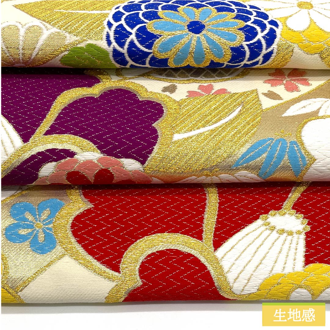 Fukuro obi, pure silk, milky white color, pine, bamboo, plum, camellia, cherry blossom, shippo, obi length 436cm, S rank, six-way, formal, cream color, 1123011662315