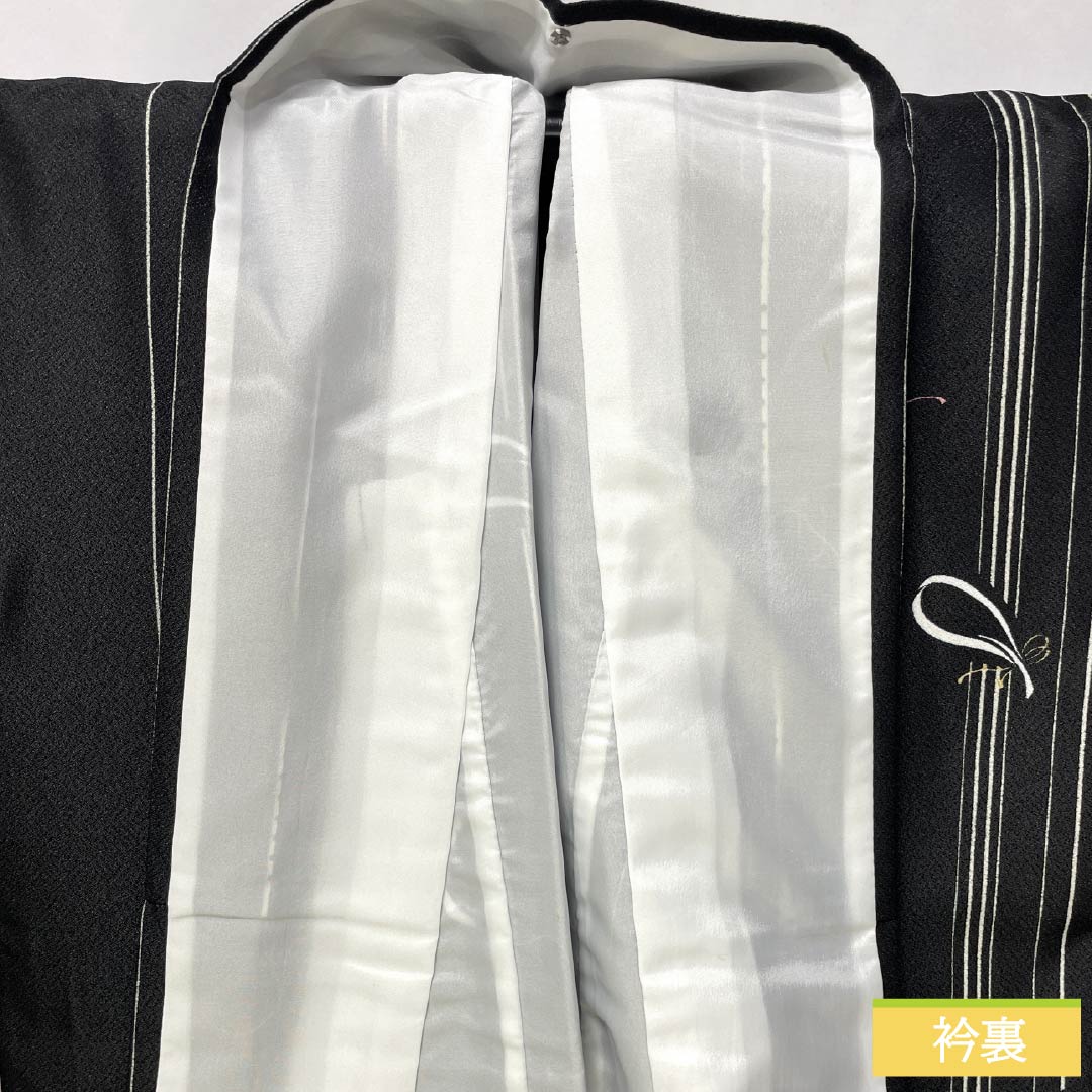 小紋 ポリエステル 身丈166cm 裄丈66cm 袷 抽象模様 洗える着物 Sランク 黒系 1115005942510