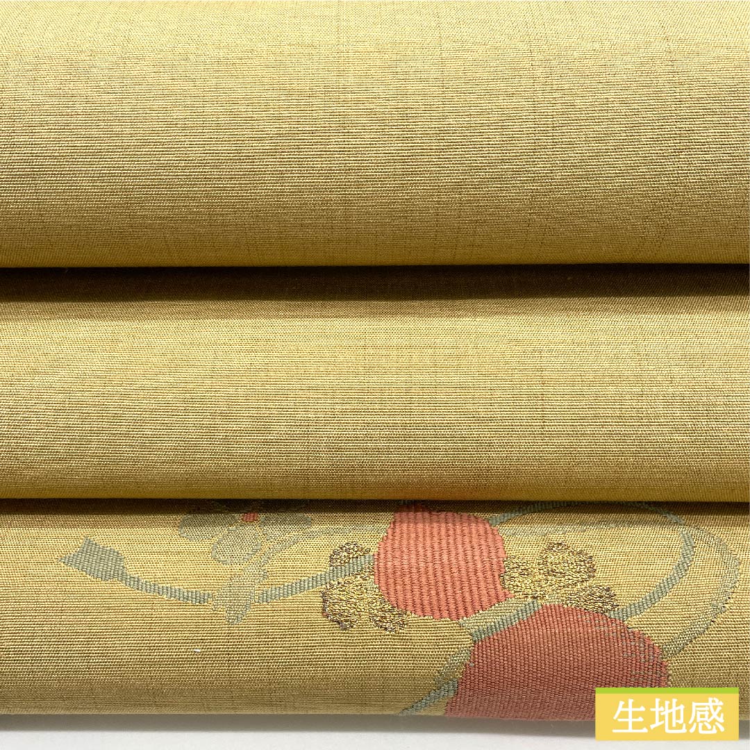 Fukuro obi, Yamabuki gray, gourd, plum, pongee, obi length 444cm, pure silk, A rank, point pattern, casual, beige, 1123011113325